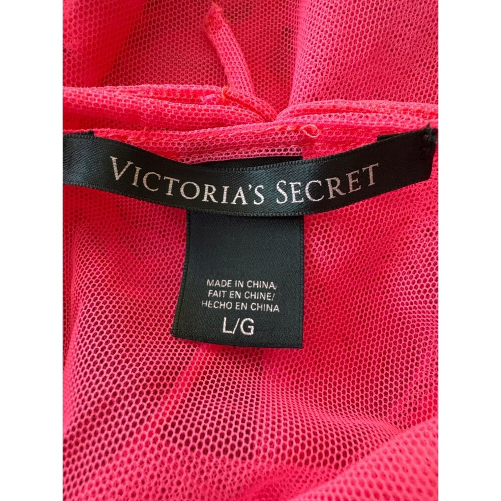 Victoria's Secret Chemise Large Hot Pink Sheer Lace Asymmetrical Lingerie - Picture 3 of 4